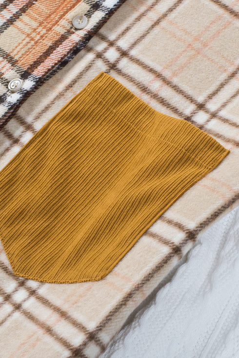 Plaid Color Block Patchwork Shirt Jacket With Pocket